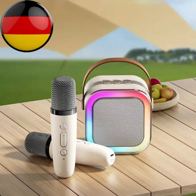 Karaoke Maschine für Kinder, Tragbarer Bluetooth  Lautsprecher mit 2 Mikrofonen