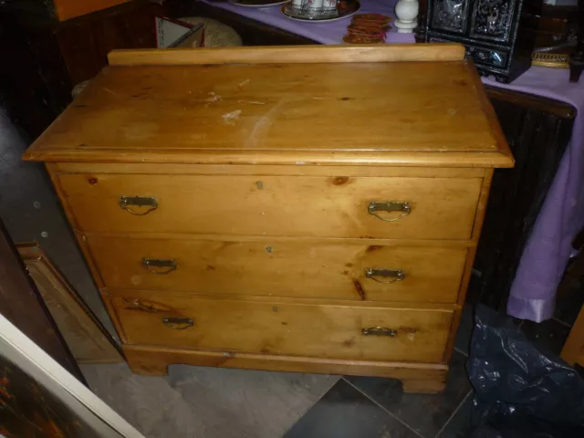 Victorian Pine Chest Of Three Drawers