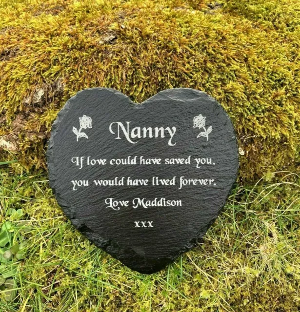 Personalised Engraved Slate Stone Heart Memorial Grave Marker Headstone Plaque 2