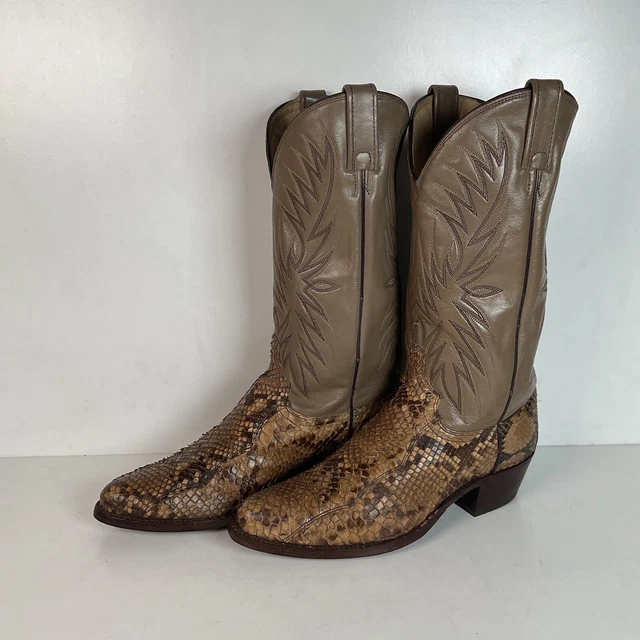 VINTAGE DAN POST Python Snakeskin Cowboy Boots 9 D USA Made Front Cut ...