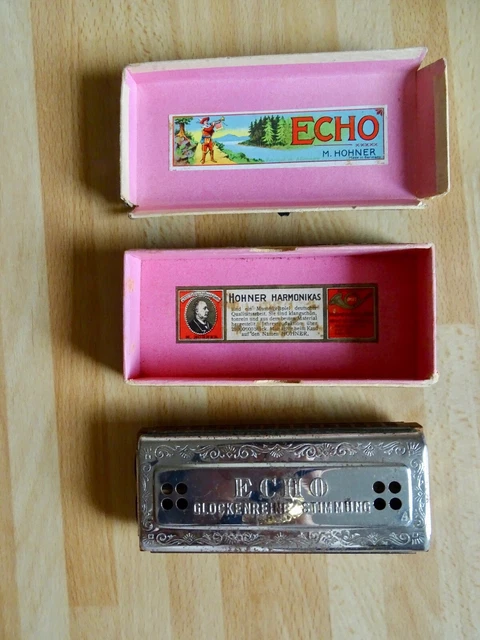 Ancien harmonica M HOHNER The Echo Harp dans sa boîte d'origine .