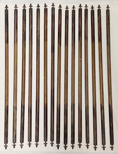 15 X Beautiful Salvaged Antique Brass Stair Rods. Fleur De Lis Finials. 33" Long