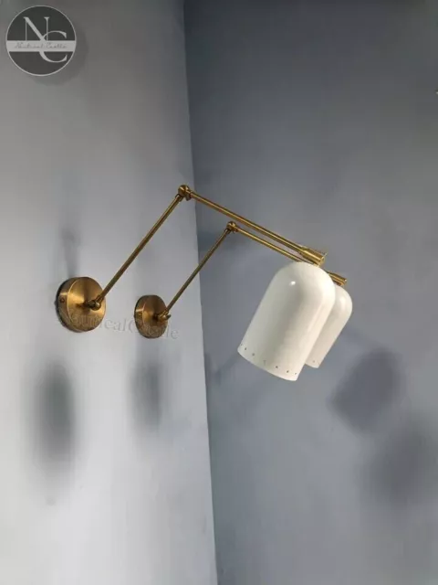 Modern Wall Sconce , Mid Century Lighting , Italian Style Brass Lamp Pair