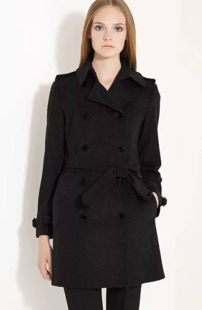 Burberry Black Wool Cashmere Wide Collar Double Breasted Pea Coat Jacket US 6