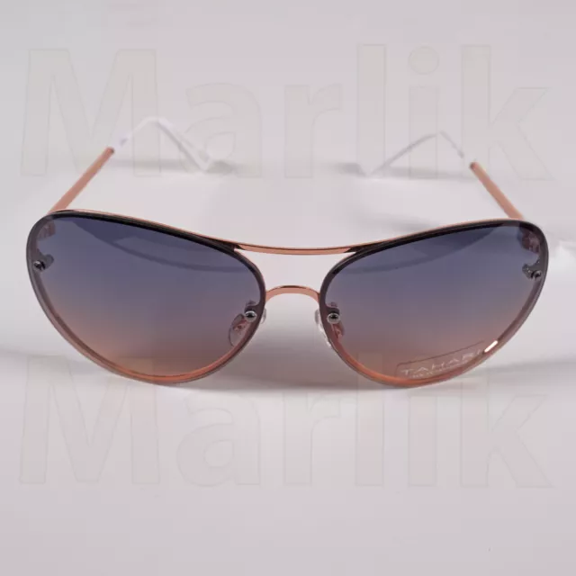 Tahari Women's Aviator Sunglasses TH651 Gradient Lens, Copper/White Temples, NEW