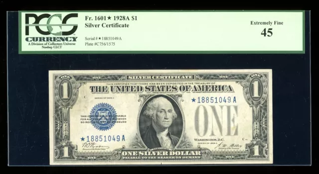 DBR 1928-A $1 Silver Funnyback STAR Fr. 1601* PCGS 45 Serial *18851049A