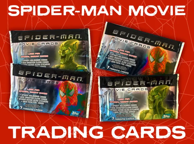 NEW! SEALED Four (4) Packs of 2002 TOPPS Spider-Man Movie TRADING CARDS +2 Cards