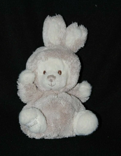 Peluche doudou ours blanc BUKOWSKI déguisé lapin beige prune 15 cm TTBE