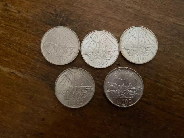 Italia monete argento Lire 500 Dante 1965