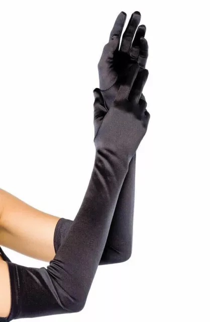 Paire de gants en satin noir longueur 54 cm