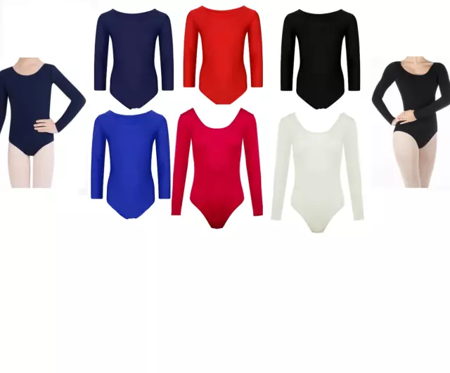 Girls Kids Long Sleeve Sports Dance Ballet Gymnastics Bodysuit Leotard (UK Made)