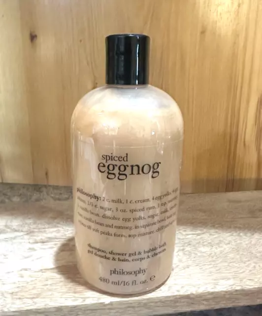 Gel de ducha Philosophy Spiced Eggnog 16 oz 3 en 1, champú, baño de burbujas SELLADO