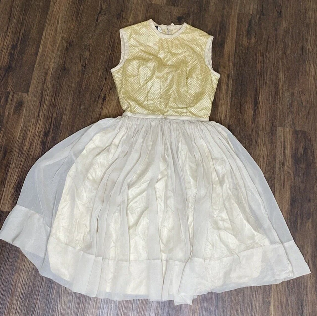 Vintage Jonathan Logan Fit and Flare Dress Size XS Gold Overlay Silk Retro Chic