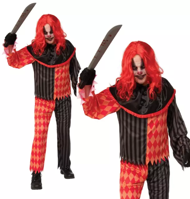 Adult Evil Clown Killer Fancy Dress Costume Mens Horror Hell Outfit Halloween