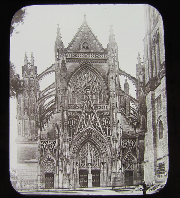 GWW Glass Magic Lantern Slide FACADE VENDOME ABBEY C1890 FRANCE