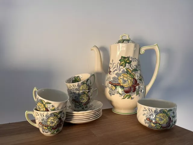 Royal Doulton “The Kirkwood” Tea Set -Teapot, 6 Cups + Saucers Sugar Bowl Floral