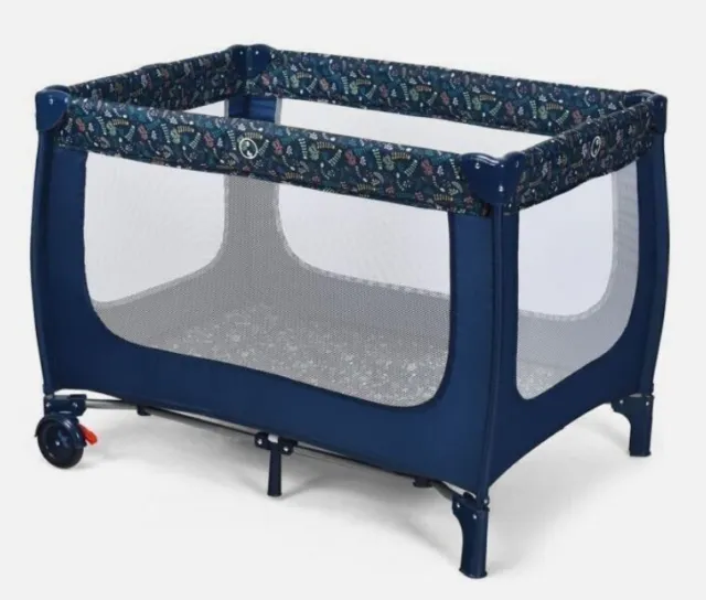 Premium Blue 2-in-1 Foldable Baby Playpen With Lockable Wheels And Mattress