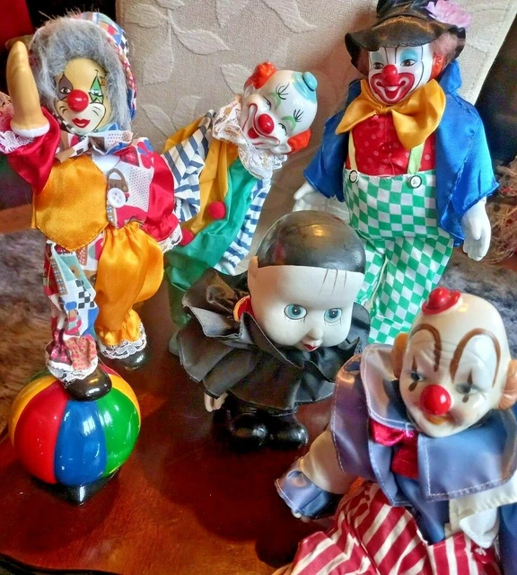 Vintage Clowns - Various Porcelain / Ceramic Clown Dolls - Rare Collectors Items