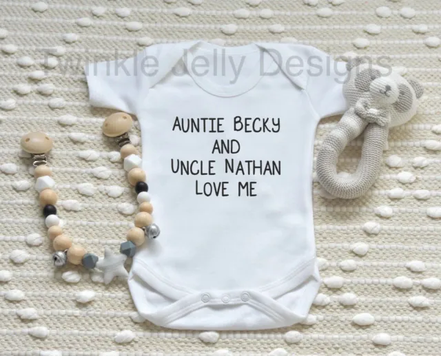 Auntie And Uncle Love Me Personalised Baby Body Grow Suit Vest Personalized