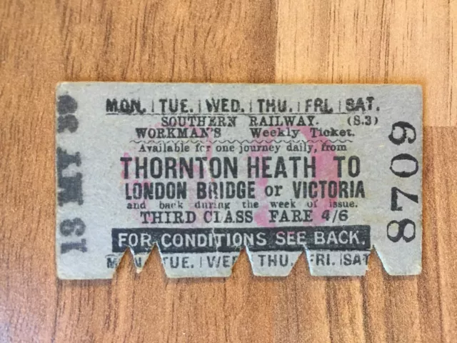 Southern Railway Ticket - Thornton Heath to London Bridge 3rd Class Ticket