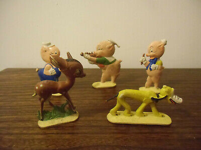5 figurines DISNEY  delacoste 3 petits cochons , bambi , pluto
