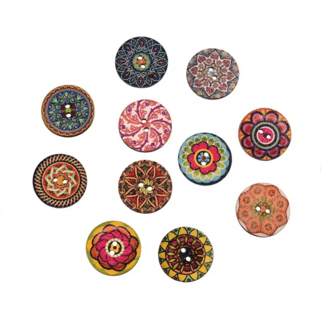 50Pcs/Pack Mixed Vintage Wood Handmade 2 Holes Wooden Button Sewing Scrapbooking