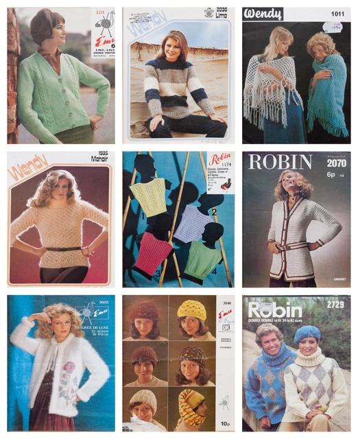 Job Lot Of 9 Knitting Patterns Sweater Cardigans Ladies Emu Wendy Bundle Vintage