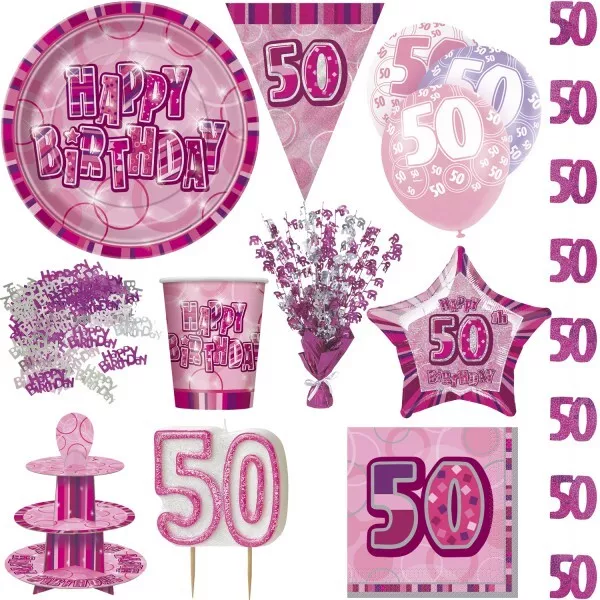 50. Cumpleaños Fucsia Rosa Decoración de Fiesta Mujer Platos Desechables Set