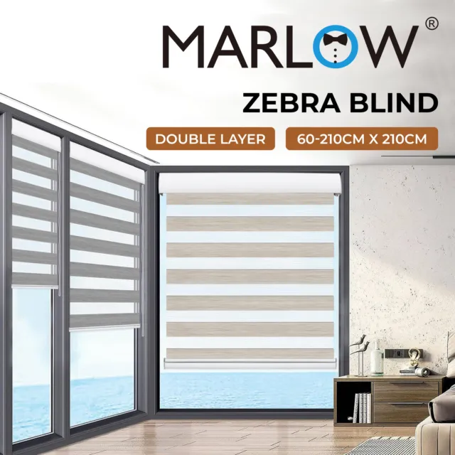 Marlow Blackout Zebra Roller Blind Sheer Curtains Double Window Sunshade Modern