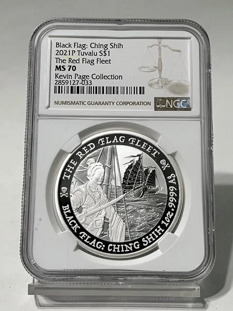 2021 P Tuvalu $1 BLACK FLAG - CHING SHIH The Red Flag Fleet  NGC MS70  🏴‍☠️