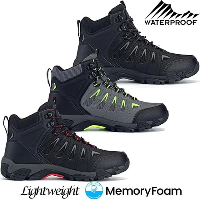 Mens Waterproof Walking Hiking Boots MEMORY FOAM Running Ankle Trainers Shoes