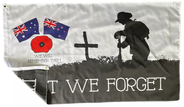 Lest We Forget Flag Poppy Australia & NZ Flags Large ANZAC Day Remembrance Flag© 3