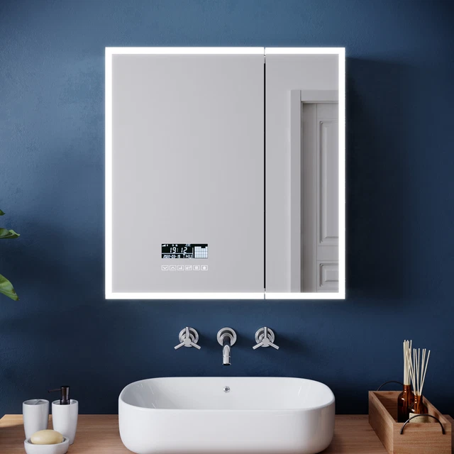 LED BATHROOM MIRROR Cabinet with Bluetooth Shaver Socket Touch ...
