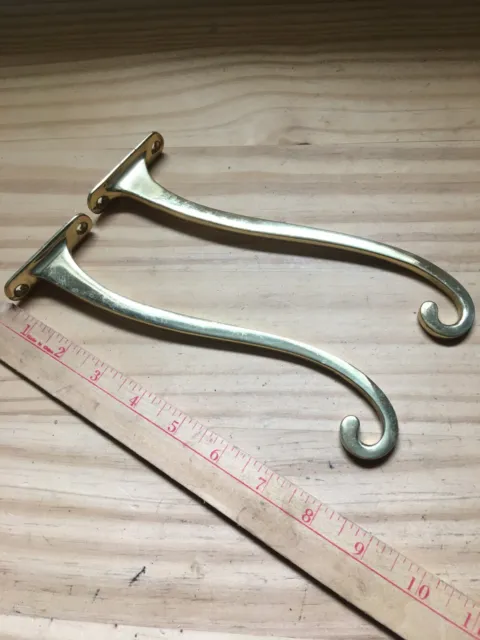 Pair of Vintage Solid Brass Long Wall Hooks Hanger for coat / Hat /Cloth 8.5"L