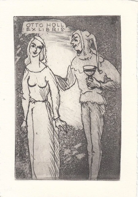 Exlibris Bookplate Radierung Rudolf Koch 1902-1985 Eulenspiegel Vin Livre D'Art