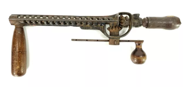 Antique c. 1912 RUSBY Expandable Cast Iron Drill Woodworking Tool