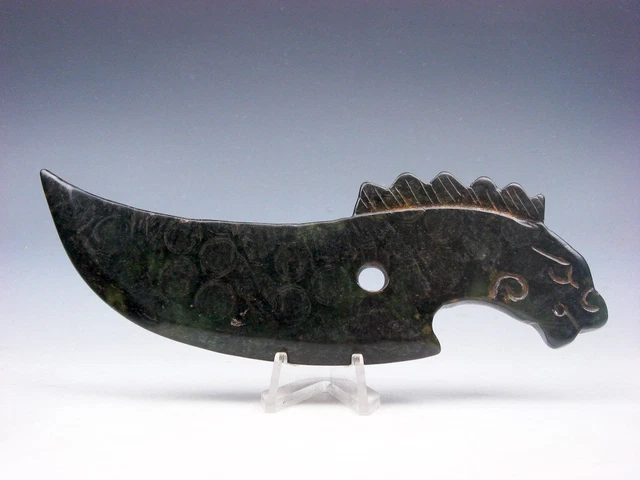 Old Nephrite Jade Stone Carved Sculpture Horse Head Sword #09172306