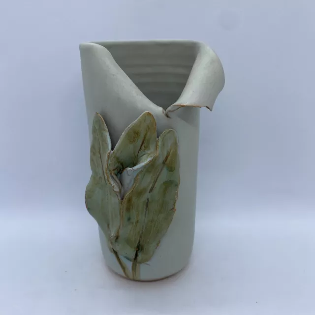 Studio Art Pottery Vase Leaf Design signed