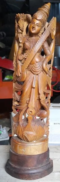 Statua Statuina Scultura Dea Sarasvati In Legno Di Sandalo India Vintage