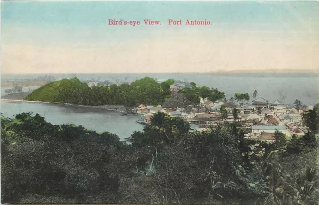 Hand-Colored Postcard; Birdseye View, Port Antonio, Jamaica, Unposted c. 1905