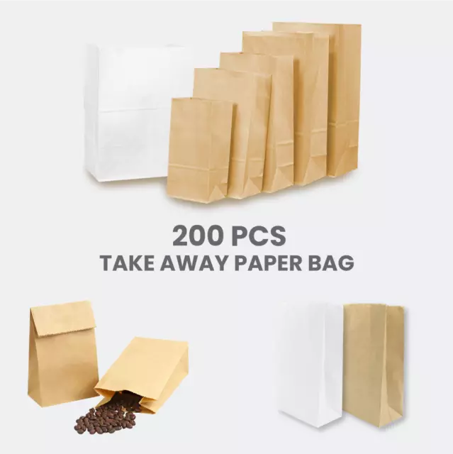 Brown White Kraft Paper Bags Take Away Food Lunch Grocery Lolly Gift Craft Fold