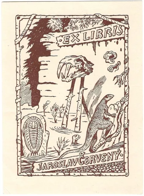JAN KONUPEK: Exlibris für Jaroslav Cerveny, Urzeittiere, 1948