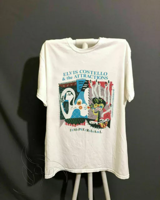Vintage ELVIS COSTELLO Tour Concert 1982 Cotton White Men M-3XL T-shirt  EE094