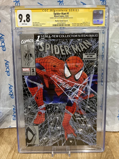 SPIDER-MAN #1 CGC SS 9.8 MIKE MAYHEW EXCLUSIVE SILVER VARIANT Signed & Sketched