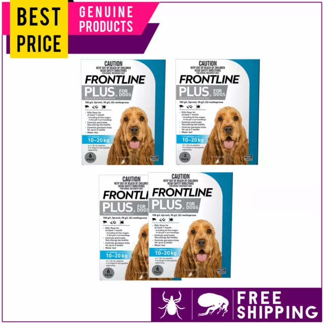 FRONTLINE PLUS For Dogs 10 to 20 Kg BLUE 3, 6,12 Doses Flea and Tick Treatment