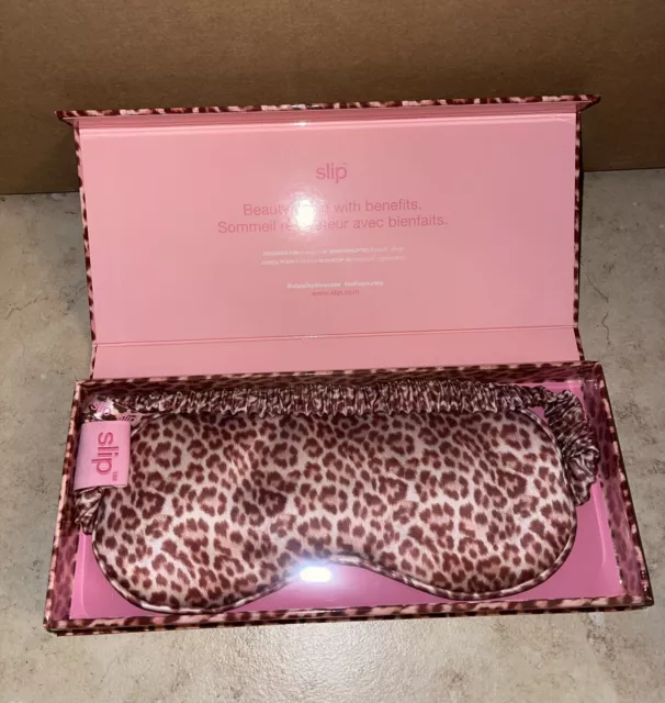 Máscara para dormir de seda pura deslizante estampado de guepardo bronceado y rosa