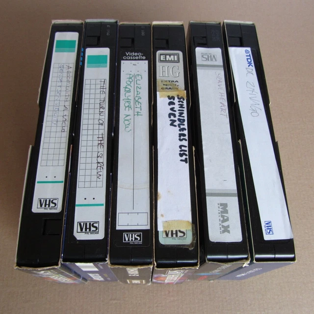 6 OLD & used 'blank' VHS video cassette tapes E180 Various films