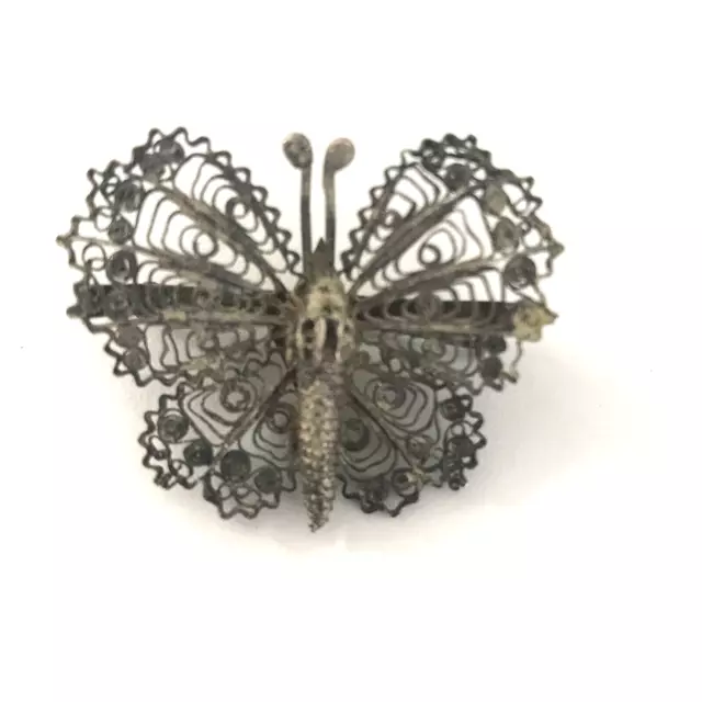 Retro Filigree Butterfly Brooch Silver tone Insect Old 3cmx4cms 1940s