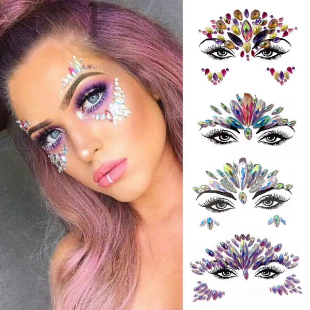 Festival Face Jewelry Tattoo Stickers Face Gems Glow in The Dark for  Party（8pcs）