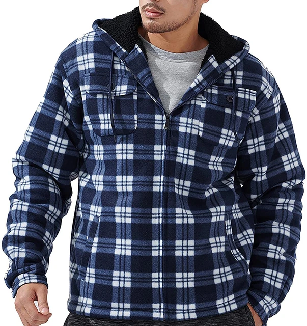 Mens Fashion Plaid Fleece Jackets Thicken Sherpa Lined Hoodie Casual Colorful Zi